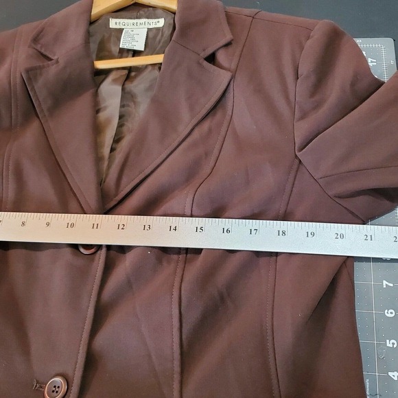 Vintage 90's Requirements Brown Button Down Stretch Blazer Size 14 With Pockets - Picture 7 of 7